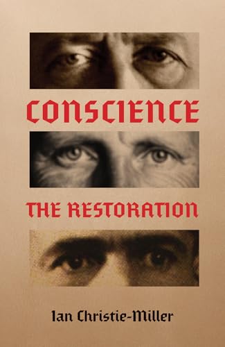 Book cover: “Conscience – The Restoration” featuring close-up eyes and red text.