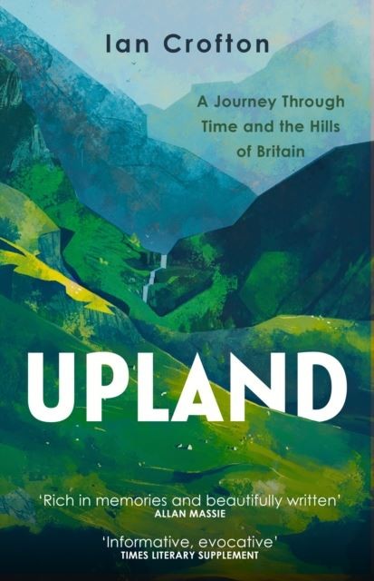 Book cover: "Upland" with painted green hills and white title text.