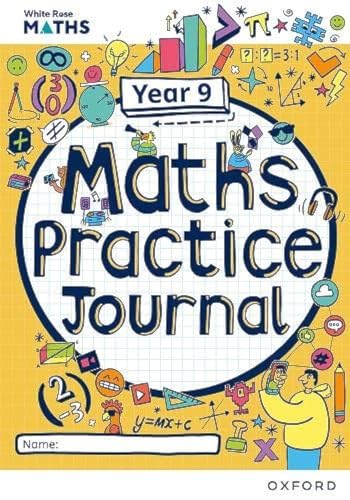 White Rose Maths Year 9 practice journal workbook cover with colorful mathematical doodles.