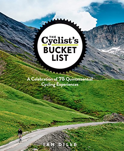 Book cover: "Cyclist's Bucket List" with a mountain cycling scene.