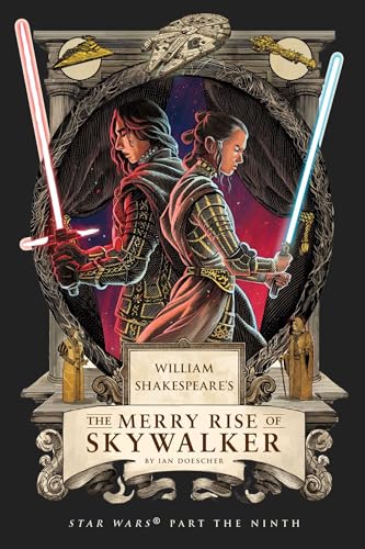 Book cover featuring Rey and Kylo Ren with lightsabers, ornate frame.