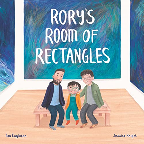Book cover: "Rory's Room of Rectangles" with a family in a gallery.