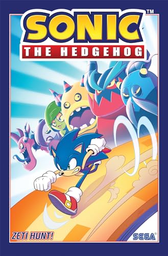 Sonic the Hedgehog running from colorful, monstrous Zeti characters.