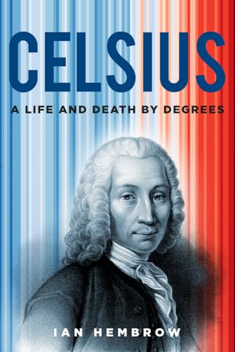 Book cover: "Celsius" with portrait of Anders Celsius and blue-red stripes.