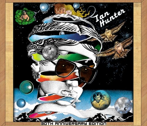 Ian Hunter album cover: surrealist portrait with floating images and text.