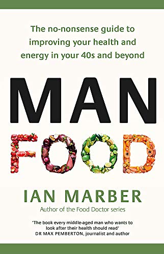 Book cover: "ManFood" with text formed from fruits and vegetables.