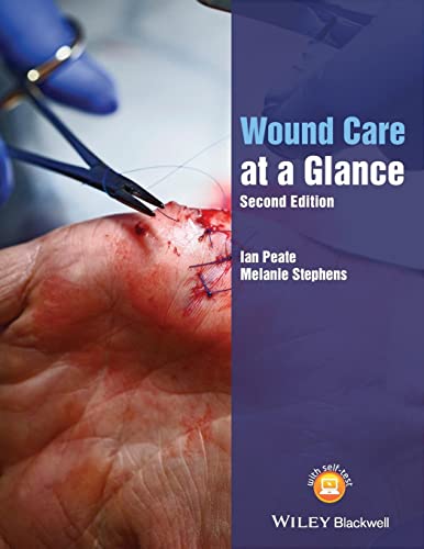 Book cover: "Wound Care at a Glance," showing a stitched wound on skin.