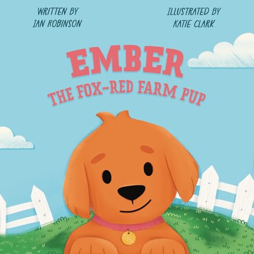 Illustration of an orange puppy with a pink collar, in a grassy field.