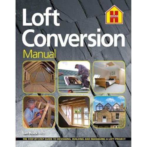 Book cover titled Loft Conversion Manual with six photos of construction and finished rooms.