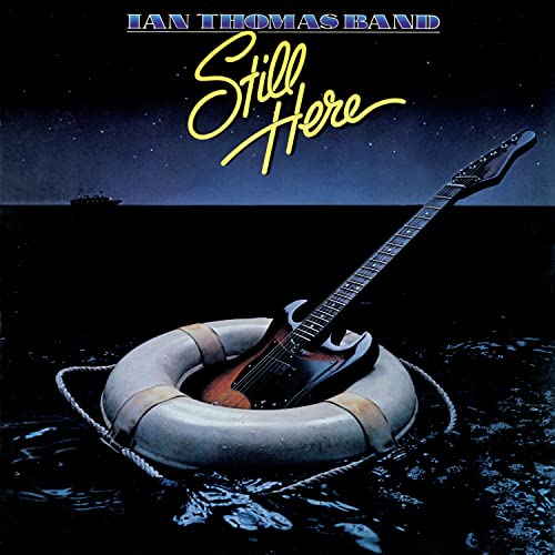 Album cover: guitar in a life preserver on dark water.