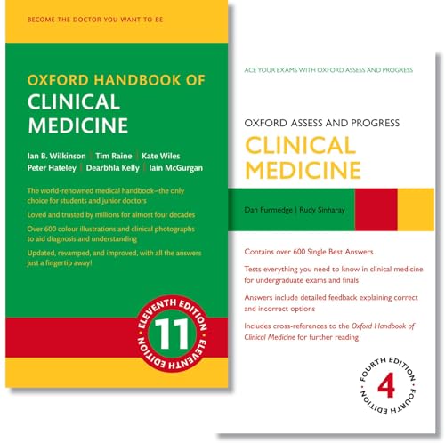 Two medical textbooks: Oxford Handbook of Clinical Medicine 11th edition and Oxford Assess and Progress.