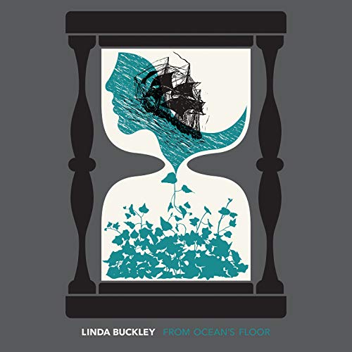 "Album cover with hourglass, ship, and sea creatures on dark grey background."