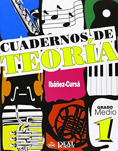 Music theory textbook cover with instruments, notes, and colorful geometric shapes.