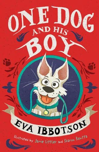 Book cover: illustrated dog portrait with red title text on a red background.