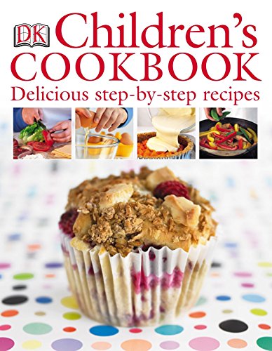 Cover of the Children's Cookbook showing food preparation photos and a large berry muffin.