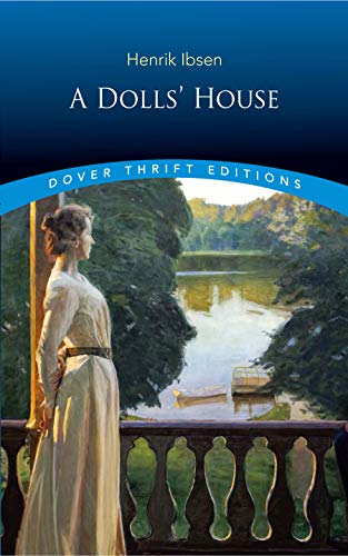 Book cover for Henrik Ibsen’s “A Doll’s House” with a woman in a landscape.
