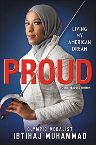Book cover featuring Ibtihaj Muhammad in fencing gear holding a foil against blue background.