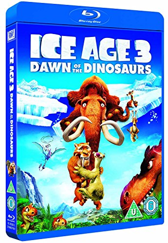 "Ice Age 3: Dawn of the Dinosaurs" Blu-ray case with cartoon characters on a blue background.