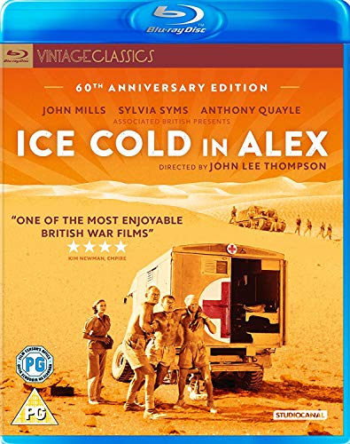 Blu-ray cover for Ice Cold in Alex featuring soldiers and an ambulance in desert.