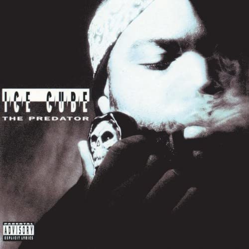 Ice Cube album cover, "The Predator," featuring a shadowed portrait and skull.