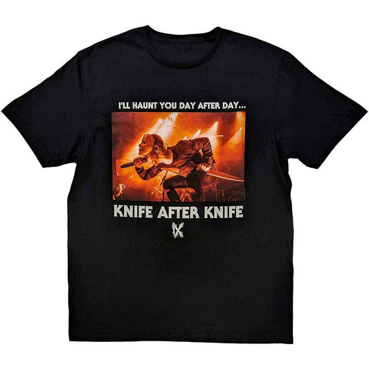 Black unisex t-shirt featuring an Ice Nine Kills Halloween-themed graphic print on the front.