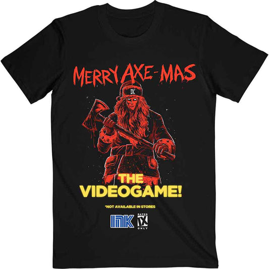 Black t-shirt with “Merry Axemas” and Ice Nine Kills graphic, size XX-Large.
