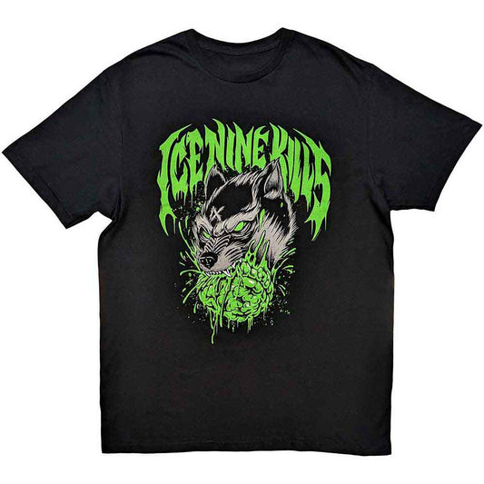Black unisex t-shirt featuring a graphic illustration of a wolf.