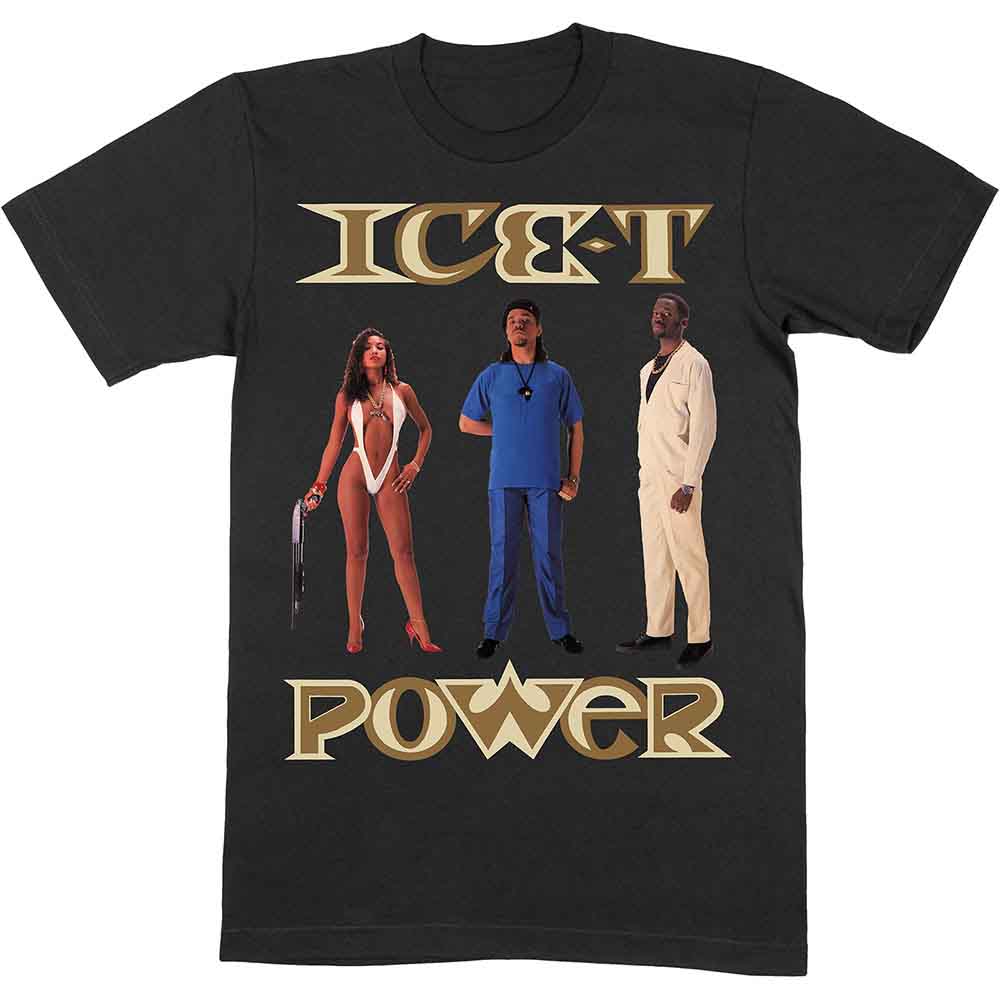Black t-shirt featuring the album cover art for Ice-T’s “Power.”