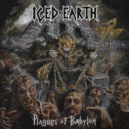"Iced Earth's 'Plagues of Babylon' CD cover featuring a dark, gothic illustration."