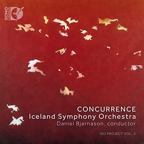 CD cover: red background with abstract shapes and orchestra details.