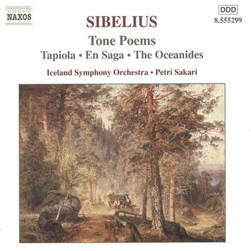 CD cover: forest landscape with figures, text “SIBELIUS” and orchestra details.