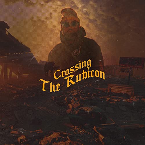 A person in a beanie and sunglasses stands over a dark, debris-filled landscape.