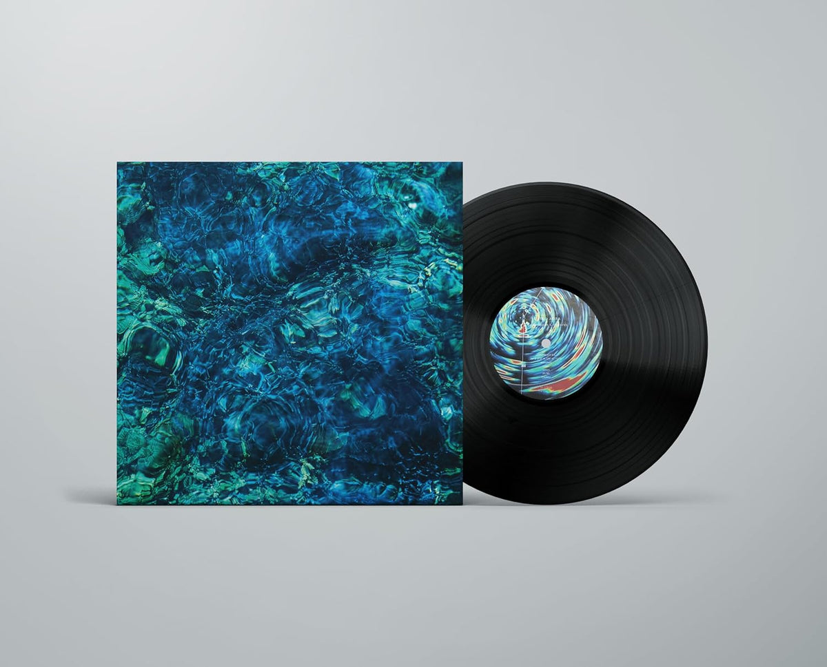 Vinyl record with blue, textured album cover and center label.