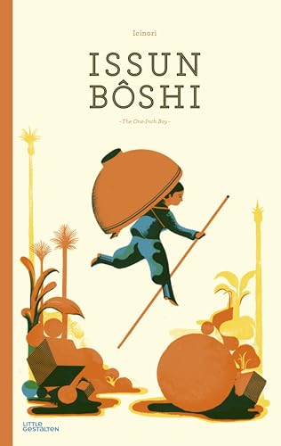 Book cover: small boy with parasol running through a stylized landscape.