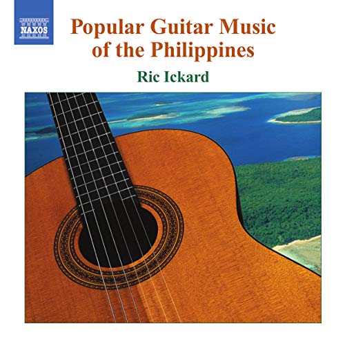 "CD cover with a guitar and ocean landscape, titled 'Popular Guitar Music of the Philippines'."