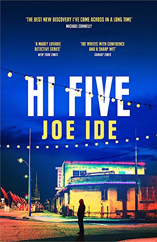 Book cover for "Hi Five (IQ)" with a motel at night.