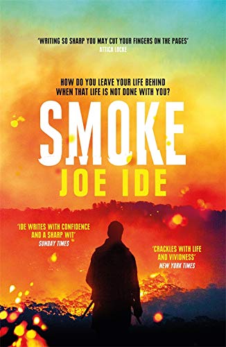 Book cover for "Smoke (IQ)" with a silhouetted figure against a fiery landscape.