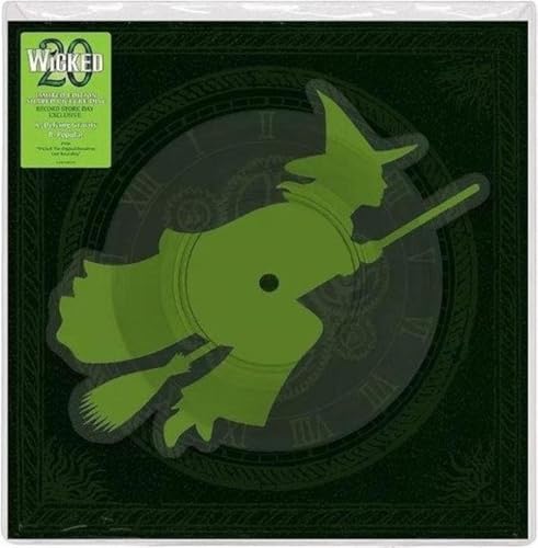 Wicked" 20th anniversary vinyl record with a green witch on a clock face.