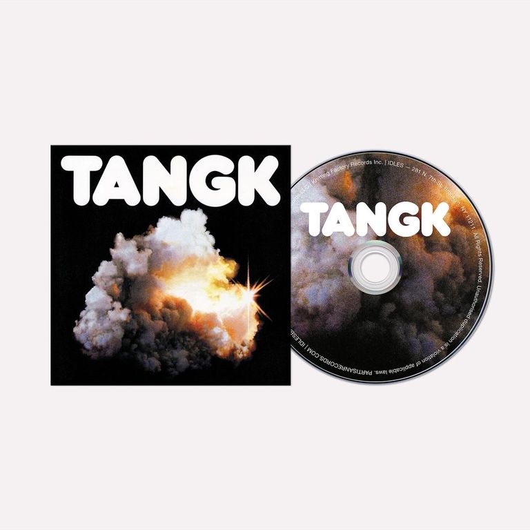 Idles "Tangk" CD case and disc with explosion imagery.
