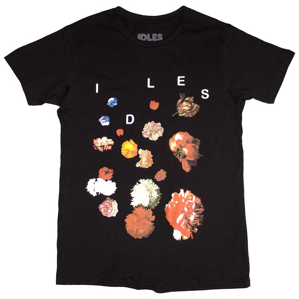 Black unisex t-shirt with a floral design, size XX-Large.