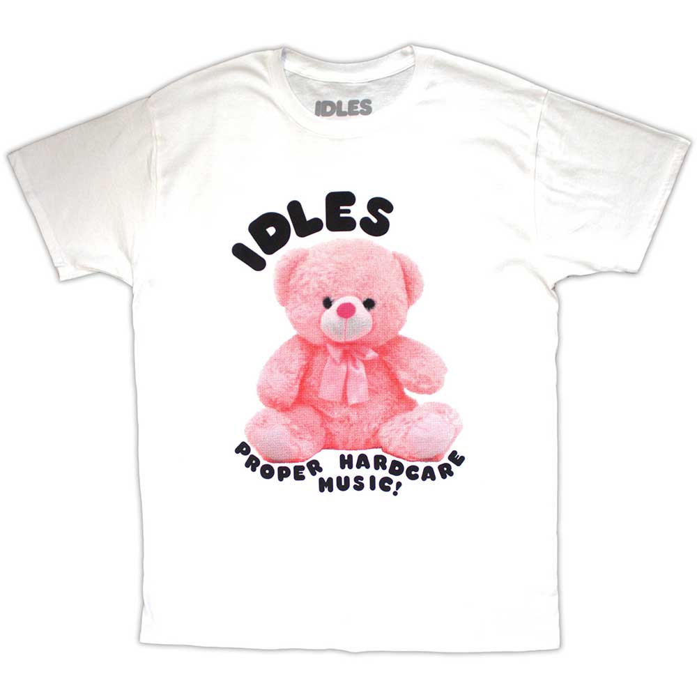 Black cotton t-shirt with white “Idles” and “Proper Hardcore” text, size XX-Large.