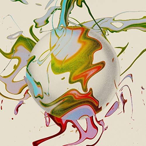 A white CD with swirling, multicolored paint splatters on a beige background.