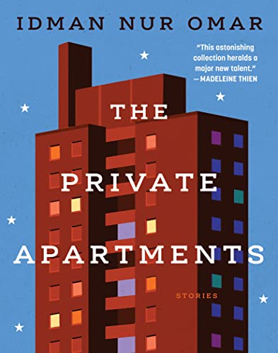 Book cover: red apartment building illustration with white stars, title “The Private Apartments”.