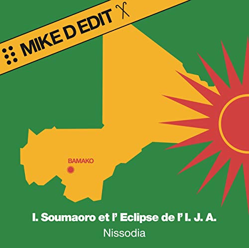 "Album cover with green background, yellow map, and red sun graphic."