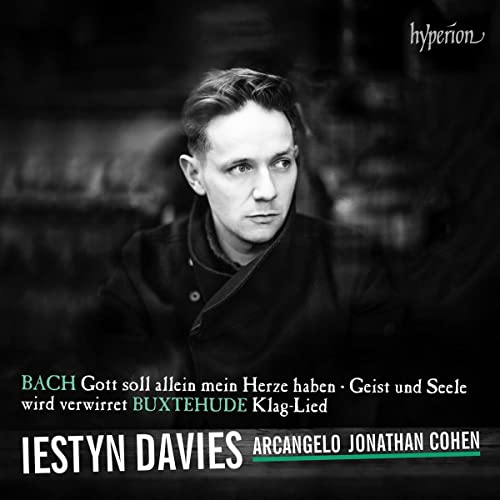 Black and white portrait of Iestyn Davies, classical music CD cover.