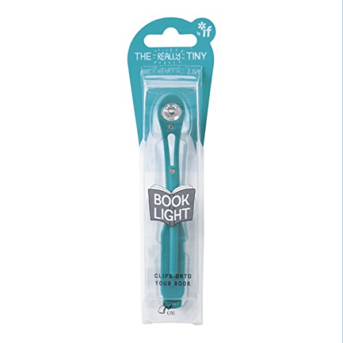 A blue clip-on book light in its original retail packaging.