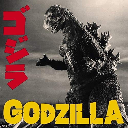 Vinyl cover featuring Godzilla in profile with red Japanese text and yellow English lettering.