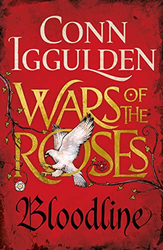 Book cover: red background, white falcon, roses, and title "Wars of the Roses.