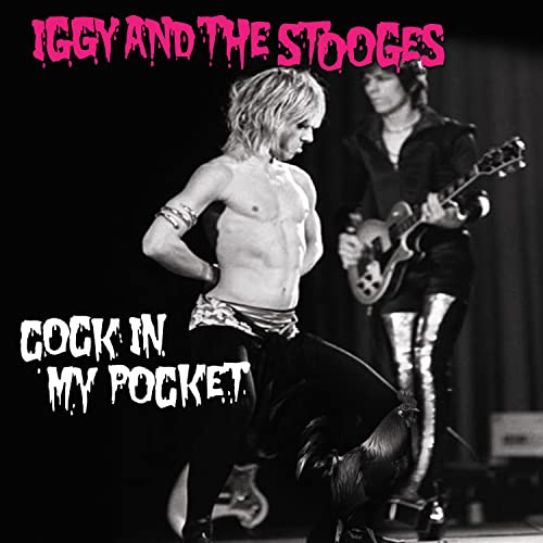 Iggy Pop and a guitarist on a black background, album cover.