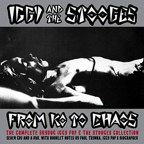Image of Iggy Pop with Stooges bandmates on album cover with dark gritty aesthetic.